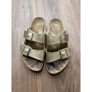 Birkenstock Arizona Metallic Gold Two Strap Slide Sandals Womens 38